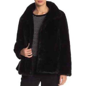 Kate Spade Black Faux Mink Flounce Peplum Coat